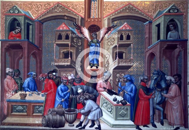 Initial page with different scenes. Miniature in 'Códice Justiniano Institutiones Feudorum et Ali…