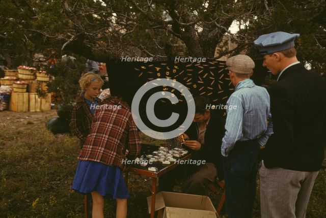 Initial pin souvenirs at the Pie Town, New Mexico Fair, 1940. Creator: Russell Lee.