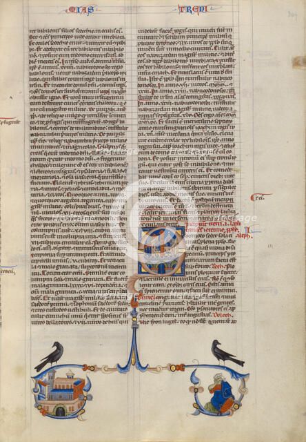 Initial Q: Medieval Town of Jerusalem; Abbey Bible, about 1250-1262. Creator: Unknown.