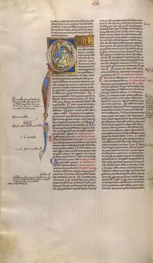 Initial Q: Men Fighting a Bear; Decretum, about 1170-1180. Creator: Unknown