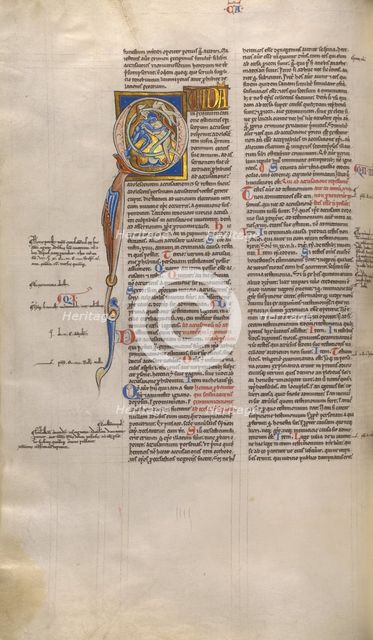 Initial Q: Men Fighting a Bear; Decretum, about 1170-1180. Creator: Unknown.