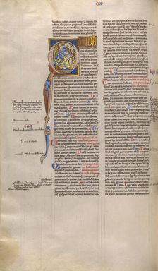 Initial Q: Men Fighting a Bear; Decretum, about 1170-1180. Creator: Unknown