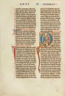 Initial Q: Moses with the Tablets of the Law and Two Israelites; Historia Scholastica, about 1300. Creator: Unknown