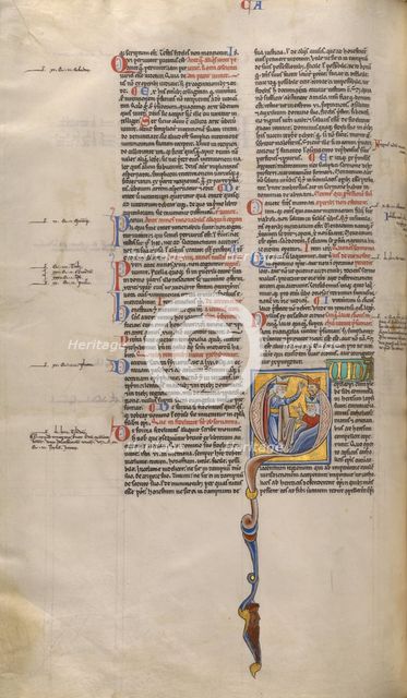 Initial Q: A Bishop Arguing with Two Heretical Bishops; Decretum, about 1170-1180. Creator: Unknown.
