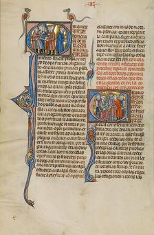 Initial Q: A Group of Men with Weapons and One Man Unarmed: Initial E..., about 1290-1310. Creator: Unknown