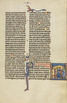 Initial Q: A Judge and an Attorney with Three Men; Vidal Mayor, about 1290-1310. Creator: Unknown