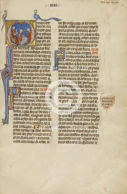 Initial Q: A Judge Pointing to Two Men with a Ram; Vidal Mayor, about 1290-1310. Creators: Unknown, Michael Lupi de Çandiu.