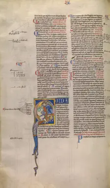 Initial Q: A Man Fighting a Lion; Decretum, about 1170-1180. Creator: Unknown