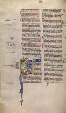 Initial Q: A Man Fighting a Lion; Decretum, about 1170-1180. Creator: Unknown