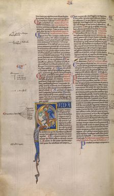 Initial Q: A Man Fighting a Lion; Decretum, about 1170-1180. Creator: Unknown