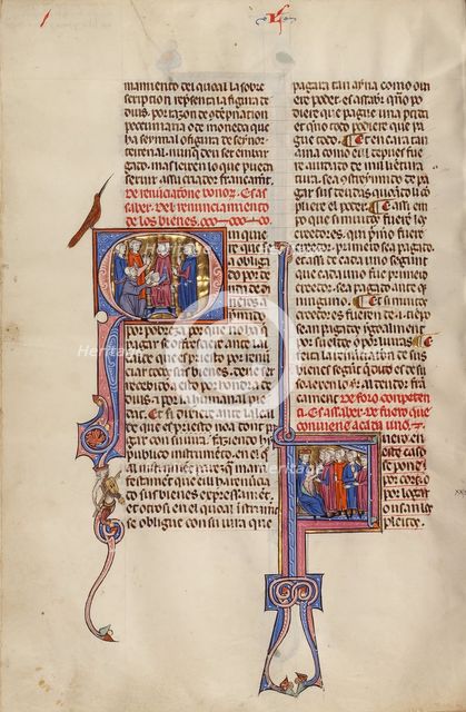 Initial Q: A Man Kneeling before a King: Initial F: An Attorney with Clients..., about 1290-1310. Creator: Unknown.