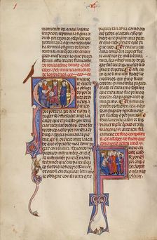 Initial Q: A Man Kneeling before a King: Initial F: An Attorney with Clients..., about 1290-1310. Creator: Unknown