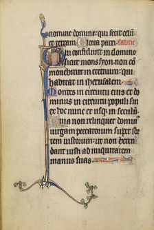 Initial Q: A Nimbed Woman and a Devil; Ruskin Hours, about 1300. Creator: Unknown