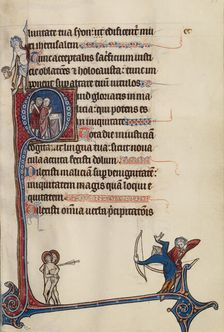 Initial Q: A Priest Stabbed by a Soldier; Bute Psalter, text and illumination about 1285. Creator: Bute Master