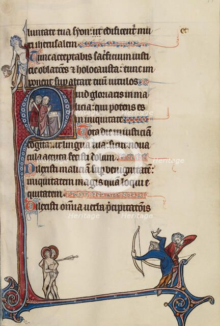 Initial Q: A Priest Stabbed by a Soldier; Bute Psalter, text and illumination about 1285. Creator: Bute Master.
