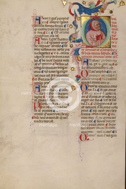 Initial Q: Bust Portrait of a Man; Compendium moralium notabilium, early 15th century. Creator: Cristoforo Cortese.