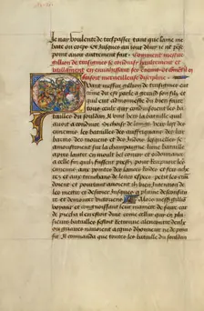 Initial Q: Gillion Defeating the King of Gibraltar; Roman de Gillion de Trazegnies, 1464. Creators: Lieven van Lathem, David Aubert