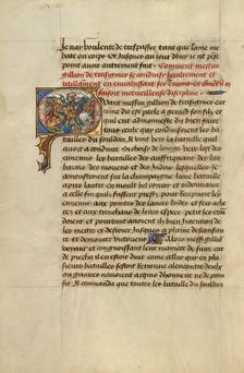 Initial Q: Gillion Defeating the King of Gibraltar; Roman de Gillion de Trazegnies, 1464. Creators: Lieven van Lathem, David Aubert