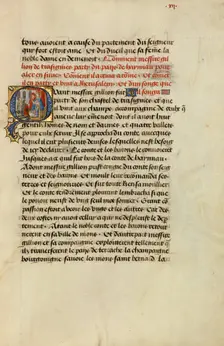 Initial Q: Gillion Receiving the Pope's Blessing; Roman de Gillion de Trazegnies, 1464. Creators: Lieven van Lathem, David Aubert