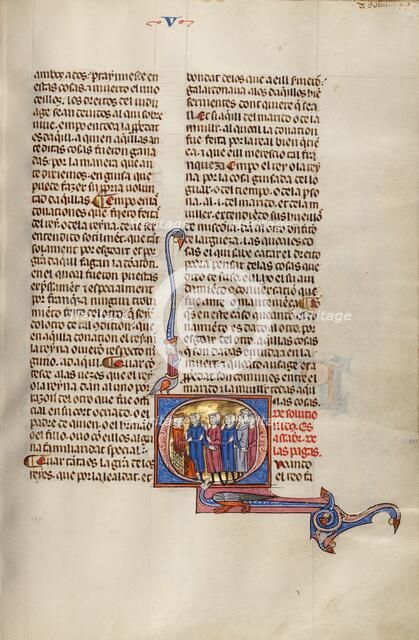 Initial Q: Six Men before a Judge; Vidal Mayor, about 1290-1310. Creator: Unknown.