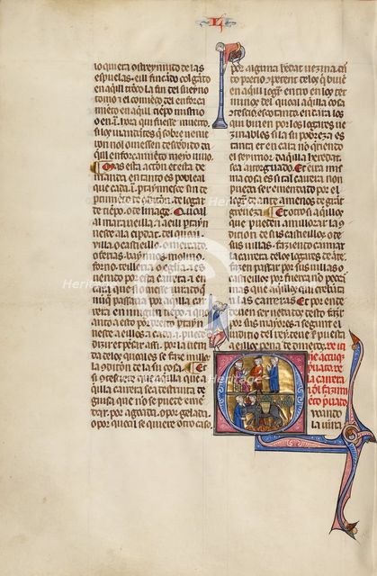 Initial Q: Two Men Arguing their Cases before a Judge and Men with a Donkey, about 1290-1310. Creator: Unknown.