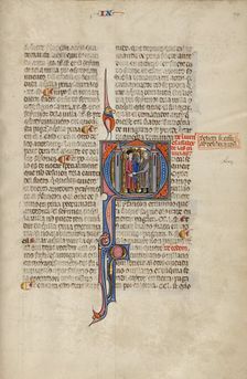 Initial Q: Two Men Fighting with Swords; Vidal Mayor, about 1290-1310. Creator: Unknown