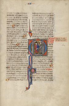 Initial Q: Two Men Fighting with Swords; Vidal Mayor, about 1290-1310. Creator: Unknown