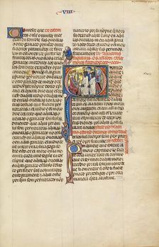 Initial Q: Two Soldiers Leading Two Muslim Men before a King; Vidal Mayor, about 1290-1310. Creator: Unknown