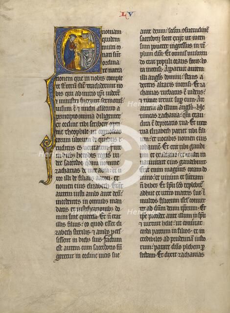 Initial Q: Zechariah in the Temple; Concluding Volume of a Bible, about 1260-1270. Creator: Unknown.