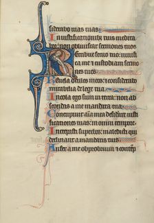Initial R: A Saint Holding a Scroll; Bute Psalter, text and illumination about 1285. Creator: Bute Master