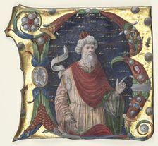Initial R from a Choral Book with King David(?), c. 1470-1480. Creator: Guglielmo Giraldi del Magri [or del Magro] (Italian), attributed to