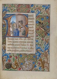 Initial R: Saint Avia in Prison Receiving Communion from the Virgin; Book of Hours, about 1480-1490. Creator: Georges Trubert