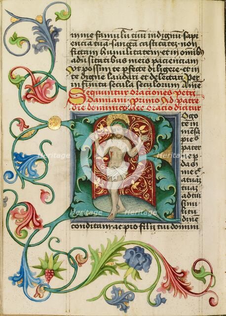 Initial R: The Man of Sorrows; Prayer Book, about 1470-1480. Creator: Workshop of Valentine Noh.