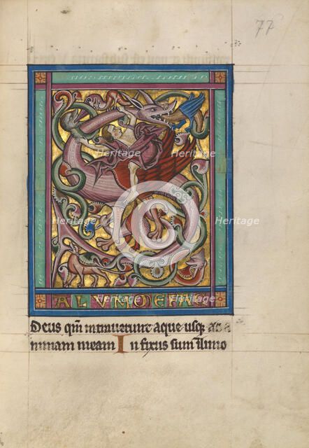 Initial S: A Griffin and Rider; Psalter, about 1240-1250. Creator: Unknown.