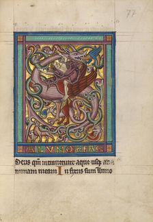 Initial S: A Griffin and Rider; Psalter, about 1240-1250. Creator: Unknown