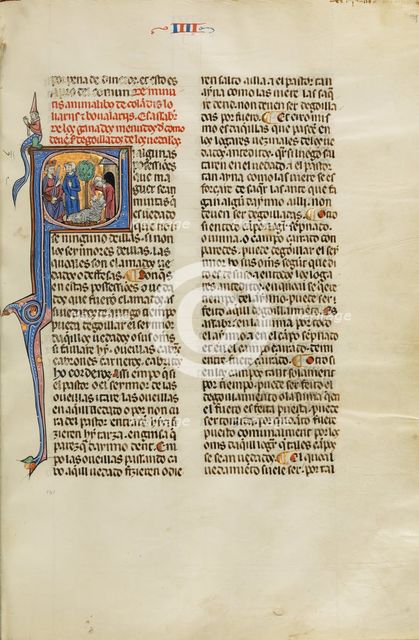 Initial S: A King Pointing to a Man Slaughtering a Ram; Vidal Mayor, about 1290-1310. Creator: Unknown.