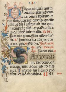Initial S: A Monk Praying in the Water; Noted Breviary, about 1420. Creator: Unknown