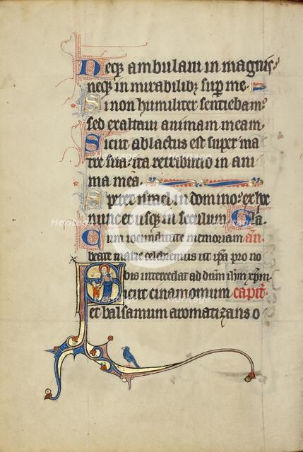 Initial S: A Nimbed Woman Leading a Boy by the Hand; Ruskin Hours, about 1300. Creator: Unknown.