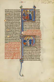 Initial S: A Soldier and a Family before a King: Initial P: Four Men before a King, about 1290-1310. Creator: Unknown