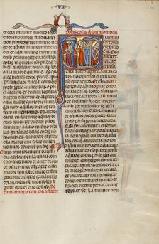 Initial S: A Woman Leaving Her Husband's House; Vidal Mayor, about 1290-1310. Creator: Unknown