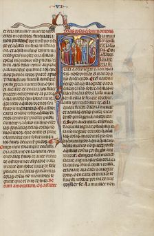 Initial S: A Woman Leaving Her Husband's House; Vidal Mayor, about 1290-1310. Creator: Unknown