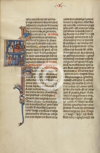 Initial S: Children and an Alchemist at a Bedside and Children and Elders..., about 1290-1310. Creator: Unknown.