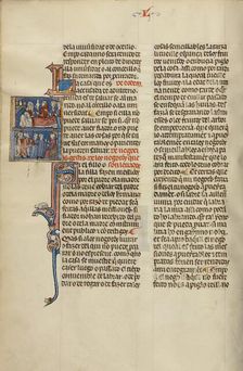 Initial S: Children and an Alchemist at a Bedside and Children and Elders..., about 1290-1310. Creator: Unknown