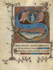 Initial S: David in the Water; Psalter, about 1390. Creator: Unknown