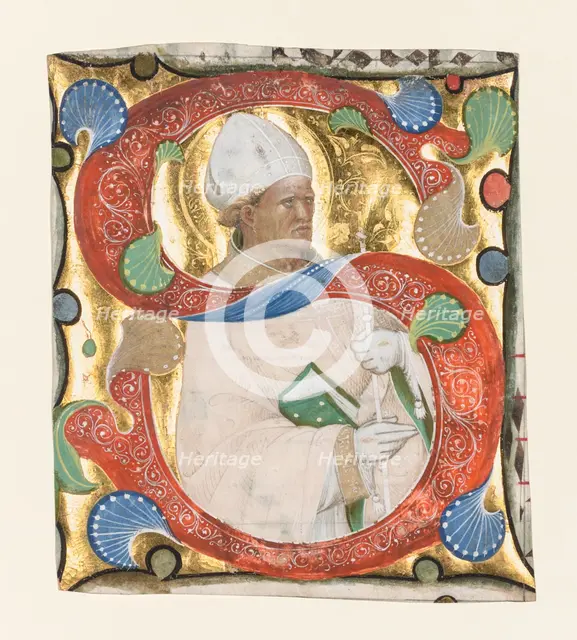 Initial S from a Gradual: St. Augustine, c. 1420. Creator: Master of the Murano Gradual (Italian).