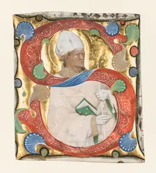 Initial S from a Gradual: St. Augustine, c. 1420. Creator: Master of the Murano Gradual (Italian)