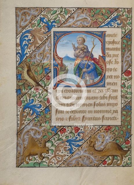 Initial S: Saint Christopher; Book of Hours, about 1480-1490. Creator: Georges Trubert.