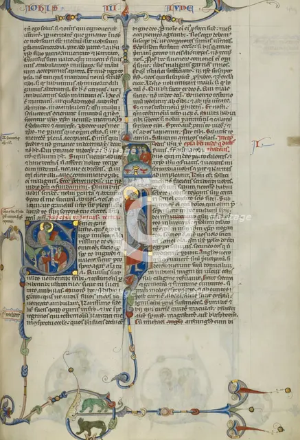 Initial S: Saint John Handing a Scroll to Two Men: Initial I: Saint Jude..., about 1250-1262. Creator: Unknown.