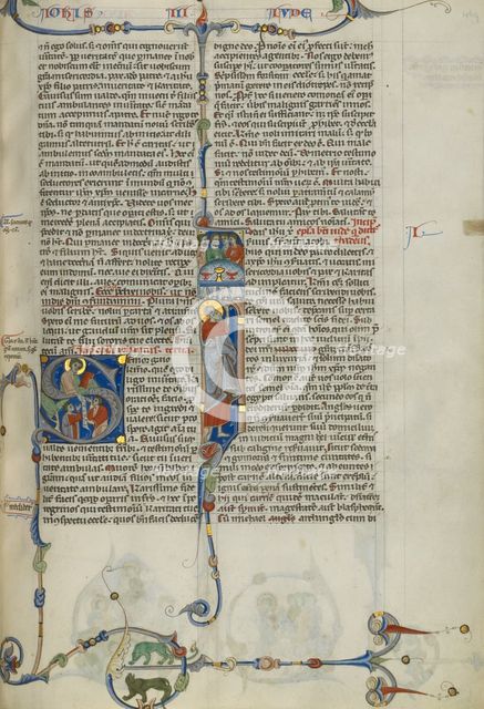 Initial S: Saint John Handing a Scroll to Two Men: Initial I: Saint Jude..., about 1250-1262. Creator: Unknown.