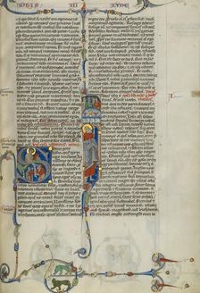 Initial S: Saint John Handing a Scroll to Two Men: Initial I: Saint Jude..., about 1250-1262. Creator: Unknown